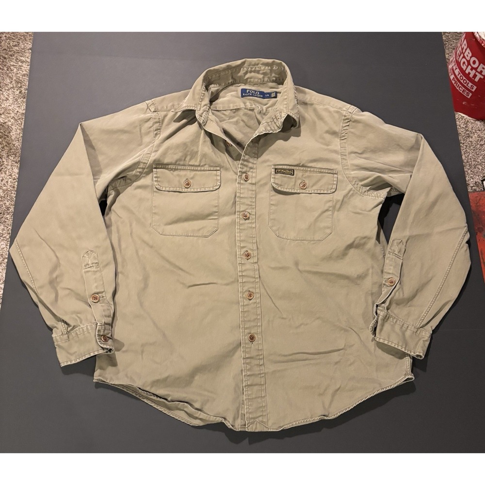Polo Ralph Lauren Vintage Brown Long Sleeve Button Down Utility Shirt Men’s L